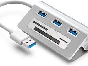 Rybozen Aluminium 6-in-1 USB 3.0 Hub ، موزع USB بالطاقة مع منفذ بطاقة CF / SD / TF ، محور قارئ البطاقات لأجهزة Mac Pro ، iMac ، MacBook ، الكمبيوتر المحمول والكمبيوتر المكتبي
