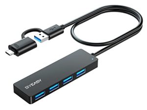 BYEASY USB Hub ، USB 3.1 C إلى USB 3.0 Hub مع 4 منافذ وكابل ممتد بطول 2 قدم ، مقسم USB محمول فائق النحافة لأجهزة MacBook ، Mac Pro / Mini ، iMac ، PS4 ، PS5 ، Surface Pro ، محرك فلاش ، Samsung (أسود)