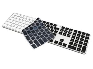 غطاء لوحة مفاتيح من السيليكون لعام 2021 تم إصداره 24 بوصة iMac Magic Keyboard M1 و 2022 إصدار 27 بوصة Mac Studio M1X Chip مع معرف اللمس وملحقات واقي طراز لوحة المفاتيح الرقمية A2520 (أسود)