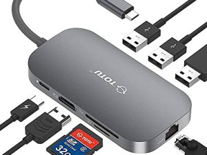USB C Hub ، 9 في 1 Type C Hub مع منفذ Ethernet ، 4K USB C إلى HDMI ، 2 منفذ USB 3.0 ، 1 منفذ USB 2.0 ، قارئ بطاقات SD / TF ، توصيل طاقة USB-C ، محمول لماك برو وغيرها اكتب 1