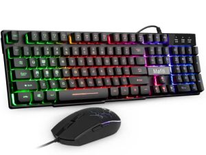 مافيتي RK101 لوحة مفاتيح وماوس للكمبيوتر سلكي ، لوحة مفاتيح USB بإضاءة خلفية RGB للكمبيوتر المكتبي والكمبيوتر المحمول ماك ، مكتب الألعاب