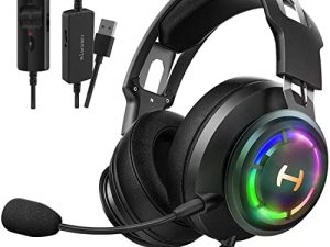 Edifier G35 PC سماعة رأس للألعاب بجودة صوت عالية الدقة USB فوق الأذن مع صوت محيط 7.1 ، محرك هجين 50 مم ، ميكروفون إلغاء الضوضاء ENC ، ضوء RGB 16.8 متر للكمبيوتر المكتبي PS4 Mac ، أسود
