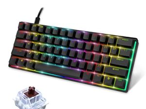 VIMUKUN 60٪ لوحة مفاتيح ميكانيكية للألعاب ، لوحة مفاتيح صغيرة سلكية بإضاءة خلفية RGB ، لوحة مفاتيح مقاومة للماء 61 مفتاحًا مع مفتاح بني لأجهزة الكمبيوتر المحمول التي تعمل بنظام Windows / الكمبيوتر الشخصي / Mac