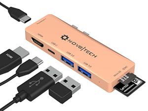 NOV8Tech USB C Hub Adapters Dongle for MacBook Air 13 15 inch Mac M1 M2 2022 / 2021-2018 Gold MacBook Air USB Adapter، 4K HDMI، 100W PD، 40Gbps TB3 5K 60Hz، USB-C، 2 USB 3.0 and SD / Micro Card Reader