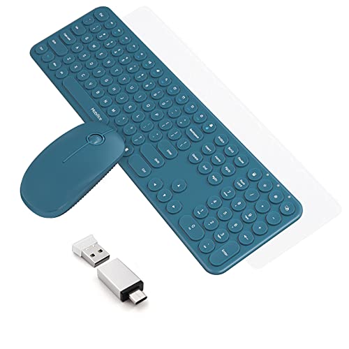 Mobifice Cute Keyboard and Mouse Wireless لأجهزة الكمبيوتر / اللاب توب / Windows / Mac / الأجهزة اللوحية / Apple iPad ، فائق النحافة 2.4 جيجا هرتز USB لاسلكي كامل الحجم صامت ريترو لوحة مفاتيح وماوس (أزرق) Mobifice Cute Keyboard and Mouse Wireless لأجهزة الكمبيوتر / اللاب توب / Windows / Mac / الأجهزة اللوحية / Apple iPad ، فائق النحافة 2.4 جيجا هرتز USB لاسلكي كامل الحجم صامت ريترو لوحة مفاتيح وماوس (أزرق)