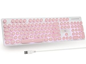 لوحة مفاتيح USB سلكية رفيعة ذات 104 مفاتيح من Taeeiancd ، لوحة مفاتيح على شكل آلة كاتبة ذات إضاءة خلفية عتيقة ، مناسبة للألعاب والمكتب ، مناسبة لأجهزة الكمبيوتر / Mac / الكمبيوتر المحمول / Win (وردي)