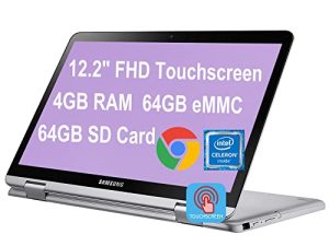 جهاز كمبيوتر محمول Premium Samsung 2-in-1 Chromebook Plus V2 بشاشة تعمل باللمس مقاس 12.2 بوصة بدقة فائقة بالكامل Intel Celeron 3965Y وذاكرة وصول عشوائي (RAM) سعة 4 جيجابايت وذاكرة وصول عشوائي (RAM) سعة 64 جيجابايت وبطاقة eMMC سعة 64 جيجابايت وبطاقة SD USB-C جراب قلم رقمي لنظام التشغيل Chrome