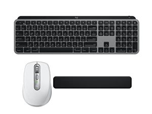 لوحة مفاتيح لاسلكية متطورة ومضيئة من لوجيتك MX Keys وماوس أداء مضغوط من Anywhere 3 لأجهزة Mac مع حزمة Palm Rest (3 عناصر)