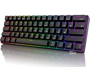 RK ROYAL KLUDGE RK61 2.4 جيجا هرتز لاسلكي / بلوتوث / سلكي 60٪ لوحة مفاتيح ميكانيكية ، 61 مفتاحًا RGB لوحة مفاتيح زرقاء قابلة للتبديل السريع مع برنامج Win / Mac