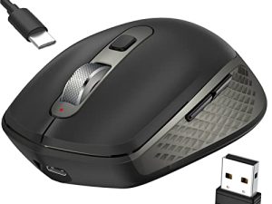 ماوس FENIFOX بلوتوث لاسلكي قابل لإعادة الشحن مزود بجهاز استقبال USB وماوس مريح وصامت لأجهزة متعددة ، وماوس لاسلكي يعمل بالبلوتوث لأجهزة الكمبيوتر اللوحية وأجهزة الكمبيوتر اللوحي التي تعمل بنظام Windows Mac والكمبيوتر الشخصي ماك بوك - أسود رمادي