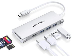 LENTION USB C Hub مع 4K HDMI ، 3 USB 3.0 ، قارئ بطاقات SD 3.0 متوافق مع 2022-2016 MacBook Pro 13/15/16 ، New Mac Air / iPad Pro / Surface ، المزيد ، محول دونجل سائق ثابت متعدد المنافذ (CB-C34 ، فضي )
