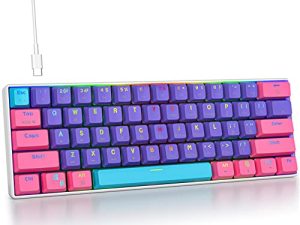 لوحة مفاتيح ميكانيكية للألعاب Mosptnspg RGB Mini بنسبة 60٪ ، مفتاح أحمر فائق الصغر بإضاءة خلفية سلكية مريحة مع أغطية مفاتيح PBT أرجوانية / وردية لأجهزة Mac / Win / PC (مفتاح أرجواني / أحمر)