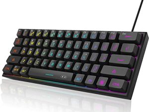 لوحة مفاتيح صغيرة للألعاب بنسبة 60٪ ، لوحة مفاتيح مدمجة للغاية بإضاءة خلفية RGB ، 61 مفتاحًا ، لوحة مفاتيح كمبيوتر مكتب MageGee TS91 مريحة ومقاومة للماء للكمبيوتر الشخصي ، MAC ، PS4 ، Xbox ONE Gamer (أسود)