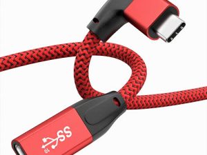 كابل تمديد USB C بزاوية قائمة من UseBean 1.6FT ، 90 درجة Gen2 10Gbps USB-C 3.2 ذكر إلى أنثى سلك فيديو ، موسع L-Shape Type C ، متوافق مع شاحن iPhone 12 اللاسلكي Magsafe ، M1 MacBook Pro / Air