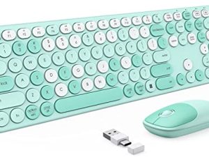 ماوس ولوحة مفاتيح لاسلكي من PEIOUS ، USB وماوس من نوع C لطيف لوحة مفاتيح لاسلكية وماوس ، لوحة مفاتيح لاسلكية بمفتاح مستدير كامل الحجم لنظام التشغيل Mac ، Windows 7/8/10 ، Chrome OS ، كمبيوتر محمول ، كمبيوتر (أخضر + أبيض)