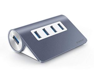 موزع بيانات محمول من الألومنيوم بأربعة منافذ USB 3.0 من ORICO مع كابل تمديد بطول 3.3 قدم لأجهزة MacBook Pro / Mini و iMac و XPS و Surface Pro والكمبيوتر المحمول ومحركات أقراص USB المحمولة ومحرك الأقراص الثابتة المحمول - رمادي فلكي