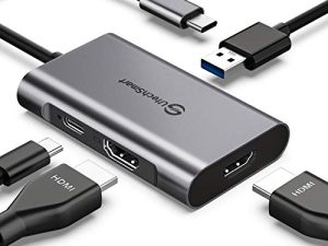 محول USB C إلى HDMI ، محور UtechSmart USB C إلى ثنائي HDMI ، 4 في 1 Thunderbolt 3 إلى HDMI مع منفذين HDMI 4K ، منفذ USB 3.0 ، منفذ توصيل الطاقة من النوع C متوافق مع MacBook ، Nintendo Switch ، جهاز USB C