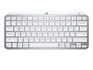 لوحة مفاتيح لاسلكية صغيرة مضيئة من لوجيتك MX Keys ، مدمجة ، بلوتوث ، إضاءة خلفية ، USB-C ، متوافقة مع Apple macOS ، iOS ، Windows ، Linux ، Android ، Metal Build - رمادي شاحب