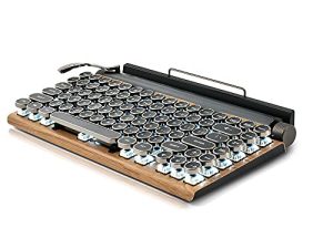 7KEYS Retro Typewriter Keyboard ، آلة كاتبة كهربائية عتيقة مع تقنية بلوتوث ميكانيكية مطورة 5.0 ، توصيل أجهزة متعددة خشبية كلاسيكية ، مفاتيح دائرية بانك لجهاز كمبيوتر سطح المكتب / كمبيوتر محمول ماك / هاتف