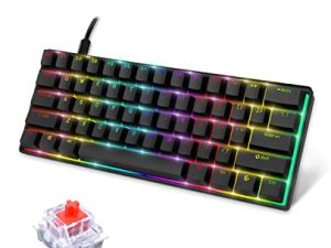 VIMUKUN 60٪ لوحة مفاتيح ألعاب ميكانيكية ، لوحة مفاتيح صغيرة سلكية بإضاءة خلفية RGB ، لوحة مفاتيح مقاومة للماء 61 مفتاحًا مع مفتاح أحمر لأجهزة الكمبيوتر المحمول التي تعمل بنظام Windows / الكمبيوتر الشخصي / Mac
