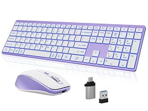 لوحة مفاتيح وماوس لاسلكي من Earto K637 ، بإضاءة خلفية 7 ألوان ، لوحة مفاتيح USB 2.4 جيجا ، 3 مستويات DPI ، ماوس لوحة مفاتيح قابل لإعادة الشحن ، مع مستقبل نانو USB واحد ، لنظام التشغيل Windows / Mac OS / الكمبيوتر المحمول / الكمبيوتر ، أرجواني أبيض