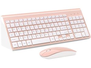 لوحة مفاتيح لاسلكية وماوس فائق النحافة ، TopMate 2.4G Silent Compact Mouse and Scissor Switch Keyboard Set with Cover ، 2 AA و 2 AAA B battery for PC / Laptop / Windows / Mac - Pink White