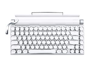 RAZEAK Typewriter Keyboard Wireless ، Retro Keyboard Typewriter Style Bluetooth 5.0 Multi Devices Connection for iPad / Mac / PC / Laptop واجهة USB-C مطورة (معدن أبيض)