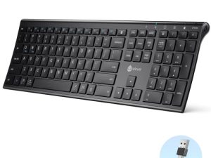iClever GK20 2.4G لوحة مفاتيح لاسلكية ، لوحة مفاتيح USB-C قابلة لإعادة الشحن من الفولاذ المقاوم للصدأ نحيفة للغاية مع لوحة مفاتيح رقمية لنظام التشغيل Windows 7/8/10 ، Mac ، Chromes OS ، iMac ، MacBook Air / Pro ، كمبيوتر محمول ، كمبيوتر مكتبي