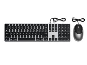 لوحة مفاتيح سلكية بإضاءة خلفية Satechi Slim W3 مع لوحة مفاتيح رقمية وماوس C1 USB-C سلكي - متوافق مع 2022 MacBook Pro / Air M2 و 2021 MacBook Pro M1 Pro & Max و 2021 iMac و M1 Mac Mini والمزيد