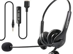 USB و 3.5 مللي متر سماعة رأس للكمبيوتر مع ميكروفون لإلغاء الضوضاء ، سماعة هاتف سلكية AUSDOM BS01 شفافة كريستالية مع التحكم في مستوى الصوت للمكالمات الصوتية Skype ندوات عبر الإنترنت Zoom Meeting PC Laptop Home Office