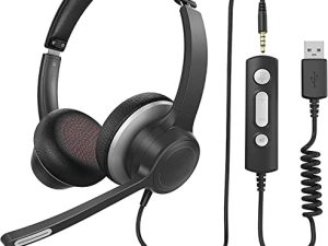 3.5 ملم وسماعة رأس USB مع ميكروفون للكمبيوتر الشخصي / ماك / الكمبيوتر المحمول ، سماعة رأس للكمبيوتر لإلغاء الضوضاء للمكتب ، الاجتماعات ، ندوات بوم سكايب على الويب ، صوت أكثر وضوحًا ، تحكم في الخط ، خفيف الوزن