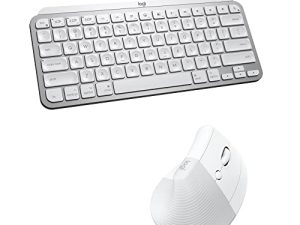 لوحة مفاتيح صغيرة من لوجيتك MX Keys لجهاز Mac وماوس رفع عمودي مريح لماك كومبو - لاسلكي ، بلوتوث ، مفاتيح بإضاءة خلفية ، هادئ ، macOS / iPadOS / MacBook / iMac / iPad - رمادي باهت