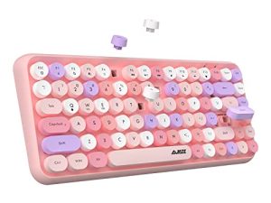 NACODEX 84-Key Pink Wireless Bluetooth Keyboard with Cute Retro Round Keycaps ، لوحة مفاتيح مريحة للآلة الكاتبة متوافقة مع Android Windows Mac (وردي ملون)
