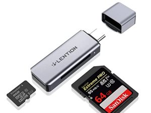LENTION USB C to SD / Micro SD Card Reader، Type C SD 3.0 Card Adaptor متوافق مع 2021-2016 MacBook Pro 13/15/16، New Mac Air / iPad Pro / Surface، Samsung S20 / S10 / S9 / S8 / Plus / Note ، المزيد (CB-C7 ، رمادي فلكي)