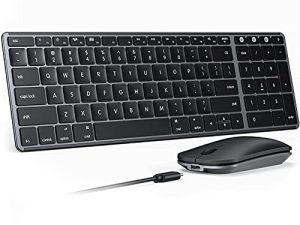 لوحة مفاتيح وماوس بلوتوث من seenda متوافقان مع Mac ولوحة مفاتيح متعددة الأجهزة من الفولاذ المقاوم للصدأ وفأرة قابلة لإعادة الشحن مع لوحة أرقام ولوحة مفاتيح لاسلكية لأجهزة Mac و iPad و iOS ولوحة مفاتيح Buetooth
