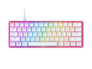 HyperX Alloy Origins 60 - لوحة مفاتيح ميكانيكية للألعاب - مدمجة للغاية بنسبة 60٪ شكل عامل - مفتاح خطي أحمر - غطاء مزدوج PBT - إضاءة خلفية RGB LED - متوافق مع برنامج NGENUITY - وردي