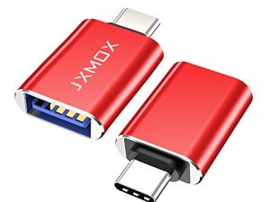 محول JXMOX USB C إلى USB [عبوتين] ، محول Thunderbolt 3 إلى USB 3.0 OTG متوافق مع MacBook Pro ، Chromebook ، Pixelbook ، Microsoft Surface Go ، Galaxy S8 S9 S10 S20 Plus ، Note 8 9 ، Pixel 2 3 (أحمر)