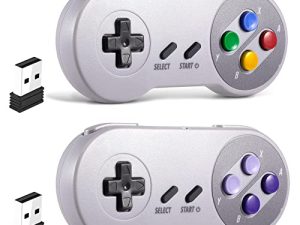 2 عبوة 2.4 جيجاهرتز وحدة تحكم USB لاسلكية للكمبيوتر الشخصي متوافقة مع ألعاب SNES ، وحدة تحكم SAFFUN Retro SNES للكمبيوتر الشخصي لنظام التشغيل Windows PC iOS MAC Linux Raspberry Pi Retropie OpenEmu Emulator (قابلة لإعادة الشحن) (التوصيل والتشغيل)