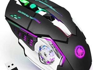 ماوس الألعاب اللاسلكي Bluetooth Mouse RGB القابل لإعادة الشحن 2.4G USB للكمبيوتر اللاسلكي مع 7 ألوان إضاءة خلفية و 6 أزرار ونقرة صامتة لأجهزة الكمبيوتر المحمول و iPad و Mac OS والكمبيوتر الشخصي و Windows - أسود