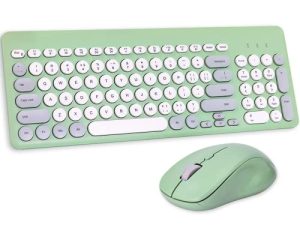 لوحة مفاتيح لاسلكية وماوس من Arcwares ، لوحة مفاتيح لطيفة باللون الأخضر اللطيف ، 2.4 جيجا بايت USB مريح كامل الحجم كتم صوت للكمبيوتر والكمبيوتر المحمول وأجهزة الكمبيوتر المكتبية وأجهزة Mac