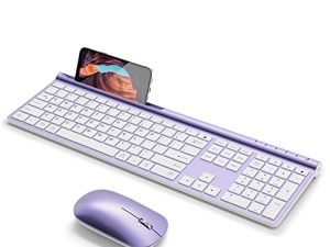 مجموعة لوحة مفاتيح لاسلكية وماوس ، CHESONA Bluetooth قابلة للشحن كامل الحجم متعدد الأجهزة (Bluetooth 5.0 + 3.0 + 2.4G) لوحة مفاتيح لاسلكية وماوس كومبو لنظام التشغيل Mac OS / iOS / Windows / Android (بنفسجي)