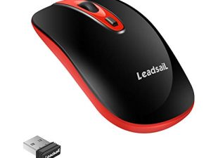 ماوس كمبيوتر لاسلكي من LeadsaiL ، ماوس USB نحيف محمول 2.4G ، فأرة كمبيوتر محمول بنقرة صامتة مع بطارية AA واحدة 3 مستويات قابلة للتعديل ، 4 أزرار ماوس لاسلكي لأجهزة الكمبيوتر المحمول التي تعمل بنظام Windows Mac (أحمر فاتح)