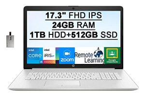 كمبيوتر محمول 2022 HP 17.3 بوصة FHD ، معالج Intel Core i5-1135G7 الحادي عشر ، ذاكرة وصول عشوائي (RAM) 24 جيجابايت ، 1 تيرابايت HDD + 512 جيجابايت PCIe SSD ، بطاقة رسومات Intel Iris Xe ، صوت عالي الدقة ، Bluetooth ، HDMI ، Windows 10S ، فضي ، بطاقة SnowBell USB بسعة 32 جيجابايت