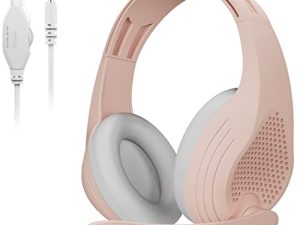 Anivia A9S سماعات رأس للكمبيوتر فوق الأذن سماعة رأس سلكية للألعاب مع ميكروفون ، صوت محيط ستيريو للكمبيوتر ، Xbox One ، PS5 ، PS4 ، سويتش - وردي ذهبي وردي