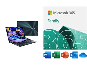 ASUS ZenBook Pro Duo 15 OLED UX582 كمبيوتر محمول ، شاشة لمس OLED 4K UHD مقاس 15.6 بوصة ، Intel Core i7-10870H ، Windows 10 Pro ، أزرق سماوي مع عائلة Microsoft 365 | اشتراك لمدة 15 شهر | تنزيل جهاز الكمبيوتر / جهاز Mac