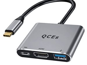 محول USB C إلى HDMI متعدد المنافذ ، محول متعدد المنافذ للصورة الرقمية والصوت والفيديو من نوع QCEs USB-C ، محول من النوع C Mac ، مخرج فيديو HDMI 4K مع USB 3.0 ومركز شحن PD متوافق مع Apple MacBook Pro iPad ، Galaxy S21