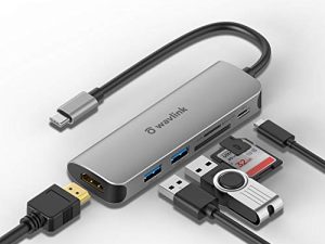 WAVLINK USB C Hub ، 6-in-1 Type C Adapter Mini Docking Station مع 4K HDMI ، منفذين USB 3.0 ، قارئ بطاقات SD / TF ، مصدر طاقة 65 وات لأجهزة iPad Pro / MacBook / Type C
