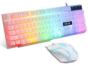 CHONCHOW LED Keyboard & Mouse Combo Ambient Lighting RGB Rainbow Color Backlight Retro Gaming Key Board Mouse Set 3200DPI 6 Button متوافق مع PS4 / PS5 Xbox one PC iMac
