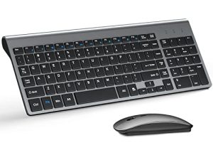 لوحة مفاتيح لاسلكية وماوس فائق النحافة ، TopMate 2.4G Silent Compact Mouse and Scissor Switch Keyboard Set مع غطاء ، بطاريتان AA و 2 AAA ، لأجهزة الكمبيوتر / الكمبيوتر المحمول / Windows / Mac - رمادي أسود