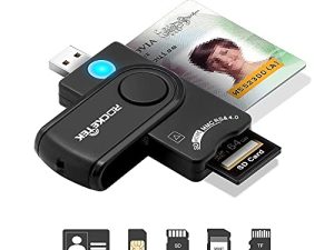 قارئ بطاقات ذاكرة 4 في 1 ، قارئ بطاقات ذكي USB Rocketek مع قارئ بطاقات SDHC / SDXC / SD ومحول بطاقة Micro SD ، قارئ بطاقات CAC لبطاقة SIM / MS / M2 / MMC RS & 4.0 متوافق مع Windows و Linux / Unix و Mac OS